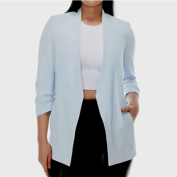 Aritzia Jackets & Blazers - Aritzia Babaton Power Blazer 12 Open Front Light Blue Linen Blend